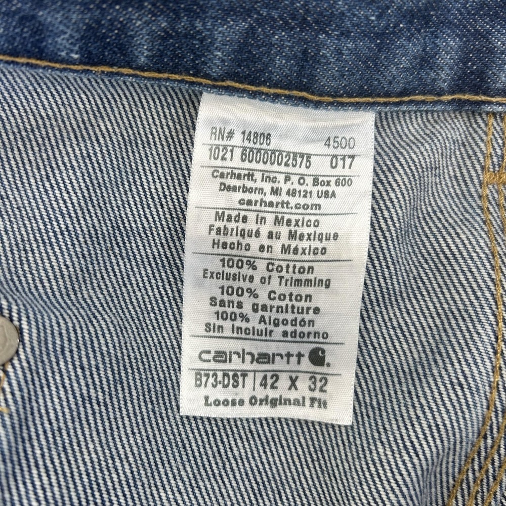 Carhartt B73-DST Jeans Mens 42x31 Blue Med Double Knee Straight Denim Workwear - Picture 7 of 16
